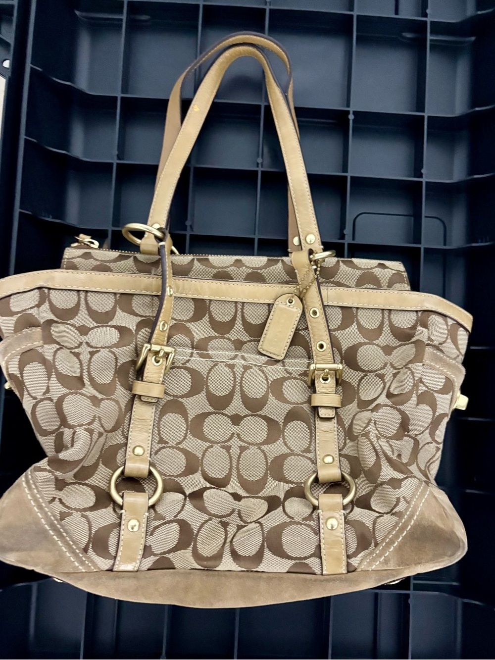Coach Signature Jacquard Tote in Khaki Tan